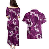 Mokihana Maile and Ilima Leis Couples Matching Puletasi and Hawaiian Shirt Akala Hawaiian Tapa Quilt Pattern - Polynesian Pride