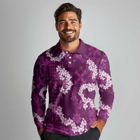 Mokihana Maile and Ilima Leis Long Sleeve Polo Shirt Akala Hawaiian Tapa Quilt Pattern - Polynesian Pride