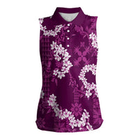 Mokihana Maile and Ilima Leis Women Sleeveless Polo Shirt Akala Hawaiian Tapa Quilt Pattern - Polynesian Pride