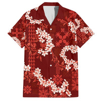 Mokihana Maile and Ilima Leis Family Matching Off The Shoulder Long Sleeve Dress and Hawaiian Shirt Ulaʻula Hawaiian Tapa Quilt Pattern - Polynesian Pride