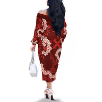 Mokihana Maile and Ilima Leis Family Matching Off The Shoulder Long Sleeve Dress and Hawaiian Shirt Ulaʻula Hawaiian Tapa Quilt Pattern - Polynesian Pride