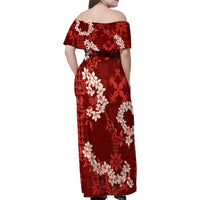 Mokihana Maile and Ilima Leis Family Matching Off Shoulder Maxi Dress and Hawaiian Shirt Ulaʻula Hawaiian Tapa Quilt Pattern - Polynesian Pride