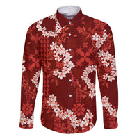 Mokihana Maile and Ilima Leis Family Matching Off Shoulder Short Dress and Hawaiian Shirt Ulaʻula Hawaiian Tapa Quilt Pattern - Polynesian Pride