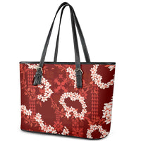 Mokihana Maile and Ilima Leis Leather Tote Bag Ulaʻula Hawaiian Tapa Quilt Pattern - Polynesian Pride
