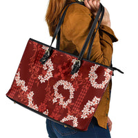 Mokihana Maile and Ilima Leis Leather Tote Bag Ulaʻula Hawaiian Tapa Quilt Pattern - Polynesian Pride