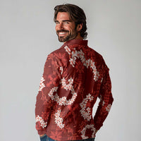 Mokihana Maile and Ilima Leis Long Sleeve Polo Shirt Ulaʻula Hawaiian Tapa Quilt Pattern - Polynesian Pride