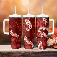 Mokihana Maile and Ilima Leis Tumbler With Handle Ulaʻula Hawaiian Tapa Quilt Pattern - Polynesian Pride