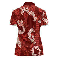 Mokihana Maile and Ilima Leis Women Polo Shirt Ulaʻula Hawaiian Tapa Quilt Pattern - Polynesian Pride