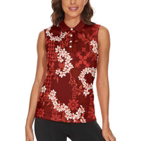 Mokihana Maile and Ilima Leis Women Sleeveless Polo Shirt Ulaʻula Hawaiian Tapa Quilt Pattern - Polynesian Pride