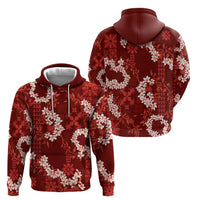 Mokihana Maile and Ilima Leis Zip Hoodie Ulaʻula Hawaiian Tapa Quilt Pattern - Polynesian Pride