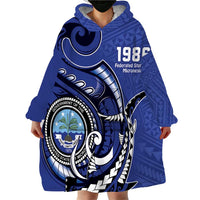 Personalized FSM 1986 Independence Day Wearable Blanket Hoodie Polynesian Shark Tattoo Style