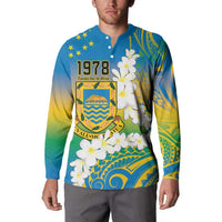 Personalised Tuvalu 1978 Independence Day Button Sweatshirt Polynesian Plumeria Style LT9 - Polynesian Pride