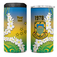 Personalised Tuvalu 1978 Independence Day 4 in 1 Can Cooler Tumbler Polynesian Plumeria Style