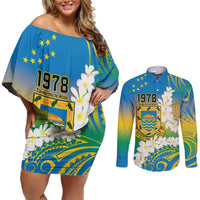 Personalised Tuvalu 1978 Independence Day Couples Matching Off Shoulder Short Dress and Long Sleeve Button Shirt Polynesian Plumeria Style LT9 Gradient - Polynesian Pride