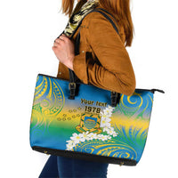 Personalised Tuvalu 1978 Independence Day Leather Tote Bag Polynesian Plumeria Style LT9 Gradient - Polynesian Pride