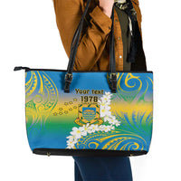 Personalised Tuvalu 1978 Independence Day Leather Tote Bag Polynesian Plumeria Style LT9 - Polynesian Pride