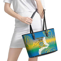 Personalised Tuvalu 1978 Independence Day Leather Tote Bag Polynesian Plumeria Style LT9 - Polynesian Pride