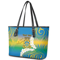 Personalised Tuvalu 1978 Independence Day Leather Tote Bag Polynesian Plumeria Style LT9 - Polynesian Pride