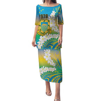 Personalised Tuvalu 1978 Independence Day Puletasi Polynesian Plumeria Style LT9 Long Dress Gradient - Polynesian Pride