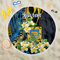 Personalised Tuvalu Beautiful Plumeria Flower Beach Blanket LT9 One Size 150cm Black - Polynesian Pride