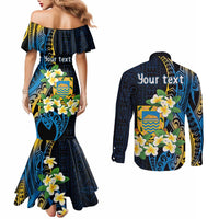 Personalised Tuvalu Beautiful Plumeria Flower Couples Matching Mermaid Dress and Long Sleeve Button Shirt LT9 - Polynesian Pride