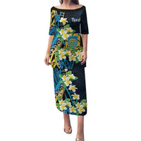 Personalised Tuvalu Beautiful Plumeria Flower Puletasi LT9 Long Dress Black - Polynesian Pride
