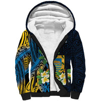 Personalised Tuvalu Beautiful Plumeria Flower Sherpa Hoodie LT9 Unisex Black - Polynesian Pride