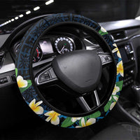 Tuvalu Beautiful Plumeria Flower Steering Wheel Cover LT9 Universal Fit Black - Polynesian Pride