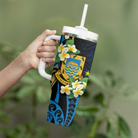 Personalised Tuvalu Beautiful Plumeria Flower Tumbler With Handle LT9 - Polynesian Pride