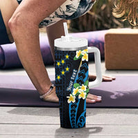 Personalised Tuvalu Beautiful Plumeria Flower Tumbler With Handle LT9 - Polynesian Pride