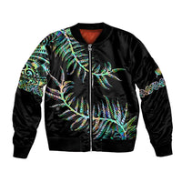 New Zealand Bomber Jacket Aotearoa Silver Fern Mixed Papua Shell Green Vibe LT9 Unisex Green - Polynesian Pride