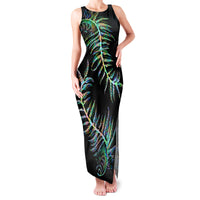 New Zealand Family Matching Tank Maxi Dress and Hawaiian Shirt Aotearoa Silver Fern Mixed Papua Shell Green Vibe LT9 Mom's Dress Green - Polynesian Pride