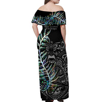 New Zealand Rugby Off Shoulder Maxi Dress NZ Black Fern Champions History With Papua Shell LT9 - Polynesian Pride