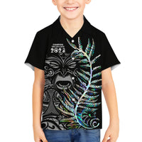 Custom New Zealand Rugby Family Matching Puletasi Dress and Hawaiian Shirt NZ Black Fern Champions History With Papua Shell LT9 Son's Shirt Black - Polynesian Pride