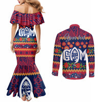 Personalised Guam Christmas Couples Matching Mermaid Dress and Long Sleeve Button Shirt Felis Pusgua Santa Beach Polynesian Pattern LT9 - Polynesian Pride