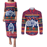 Personalised Guam Christmas Couples Matching Puletasi Dress and Long Sleeve Button Shirt Felis Pusgua Santa Beach Polynesian Pattern LT9 Blue - Polynesian Pride