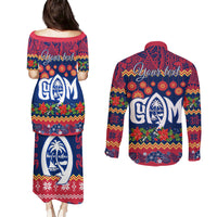 Personalised Guam Christmas Couples Matching Puletasi Dress and Long Sleeve Button Shirt Felis Pusgua Santa Beach Polynesian Pattern LT9 - Polynesian Pride