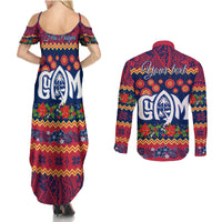 Personalised Guam Christmas Couples Matching Summer Maxi Dress and Long Sleeve Button Shirt Felis Pusgua Santa Beach Polynesian Pattern LT9 - Polynesian Pride