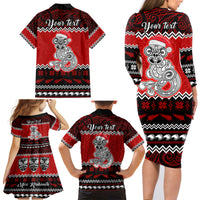 Personalised New Zealand Christmas Family Matching Long Sleeve Bodycon Dress and Hawaiian Shirt Maori Tiki Meri Kirihimete LT9 - Polynesian Pride