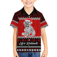 Personalised New Zealand Christmas Family Matching Puletasi Dress and Hawaiian Shirt Maori Tiki Meri Kirihimete LT9 Son's Shirt Red - Polynesian Pride
