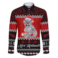 Personalised New Zealand Christmas Family Matching Summer Maxi Dress and Hawaiian Shirt Maori Tiki Meri Kirihimete LT9 Dad's Shirt - Long Sleeve Red - Polynesian Pride