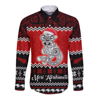 Personalised New Zealand Christmas Long Sleeve Button Shirt Maori Tiki Meri Kirihimete LT9 Unisex Red - Polynesian Pride
