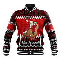Personalised New Zealand Christmas Baseball Jacket Kiwi Santa Claus Maori Meri Kirihimete LT9 Unisex Red - Polynesian Pride