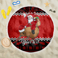 Personalised New Zealand Christmas Beach Blanket Kiwi Santa Claus Maori Meri Kirihimete LT9 One Size 150cm Red - Polynesian Pride