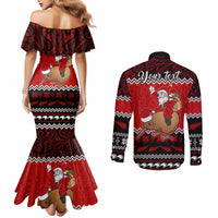 Personalised New Zealand Christmas Couples Matching Mermaid Dress and Long Sleeve Button Shirt Kiwi Santa Claus Maori Meri Kirihimete LT9 - Polynesian Pride