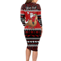 Personalised New Zealand Christmas Long Sleeve Bodycon Dress Kiwi Santa Claus Maori Meri Kirihimete LT9 - Polynesian Pride