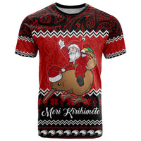 Personalised New Zealand Christmas T Shirt Kiwi Santa Claus Maori Meri Kirihimete LT9 Red - Polynesian Pride