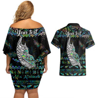 Personalised New Zealand Christmas Couples Matching Off Shoulder Short Dress and Hawaiian Shirt Maori Fern Manaia Meri Kirihimete with Papaua Shell LT9 - Polynesian Pride