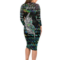 Personalised New Zealand Christmas Long Sleeve Bodycon Dress Maori Fern Manaia Meri Kirihimete with Papaua Shell LT9 - Polynesian Pride