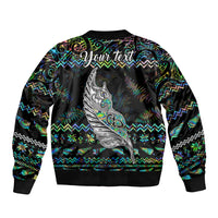 Personalised New Zealand Christmas Sleeve Zip Bomber Jacket Maori Fern Manaia Meri Kirihimete with Papaua Shell LT9 - Polynesian Pride